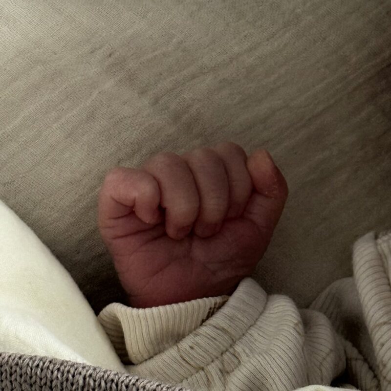 Het handje van Davin, de zoon van Aleksandra