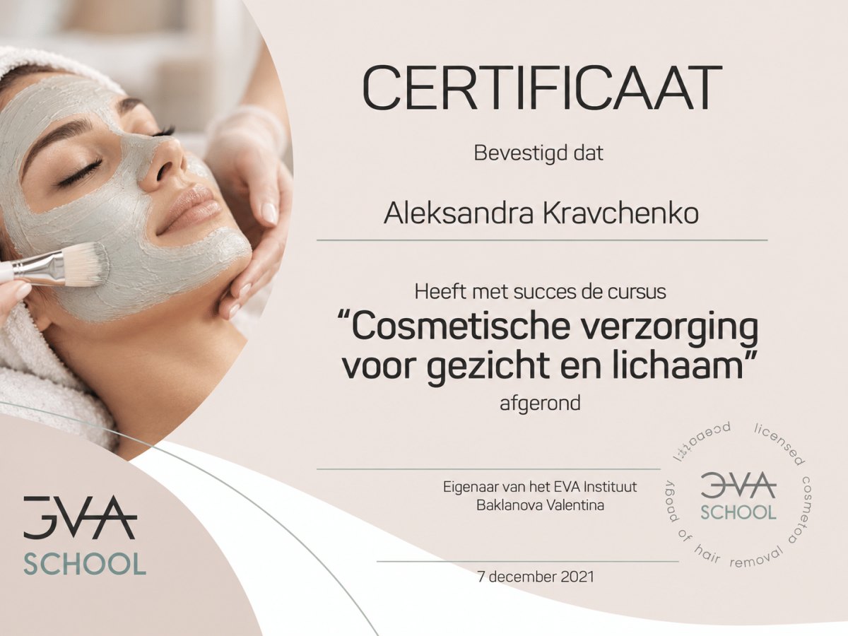 Certificaat Cosmetische verzorging voor gezicht en lichaam, 7 dec 2021